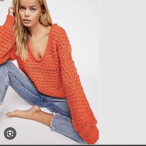 Free People Orange Crashing Waves Knit Oversized Sweater XS